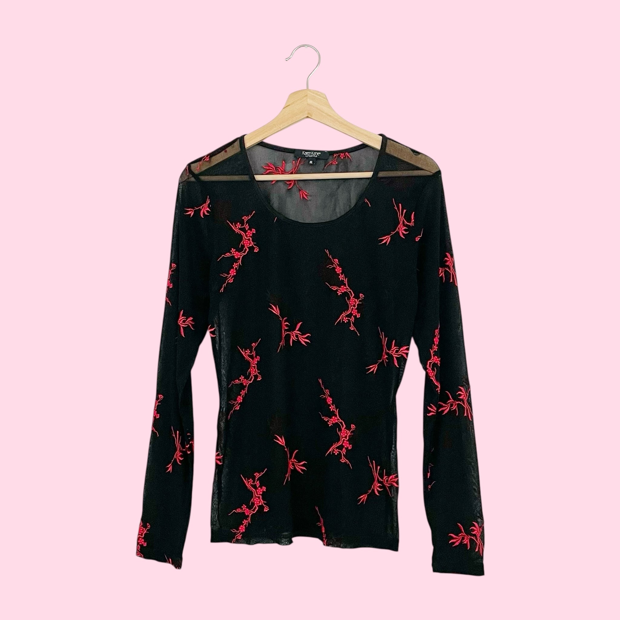 EMBROIDERED FLORAL MESH TOP (XL)