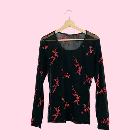 EMBROIDERED FLORAL MESH TOP (XL)