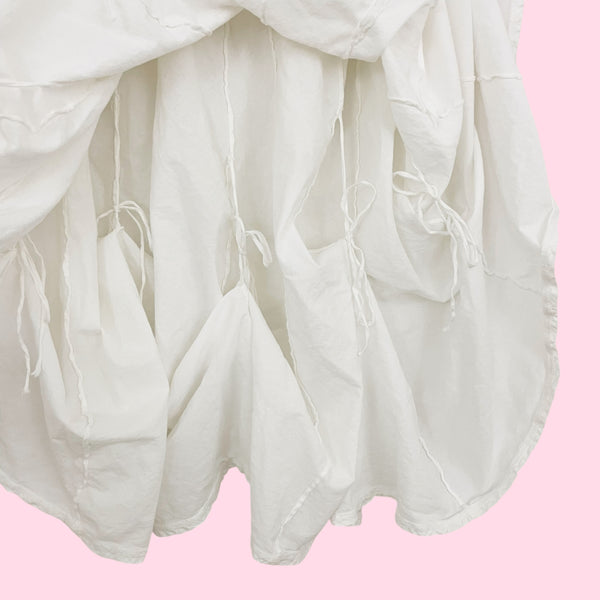LUNA LUZ WHITE COTTON TIE UP MIDI SKIRT (S)