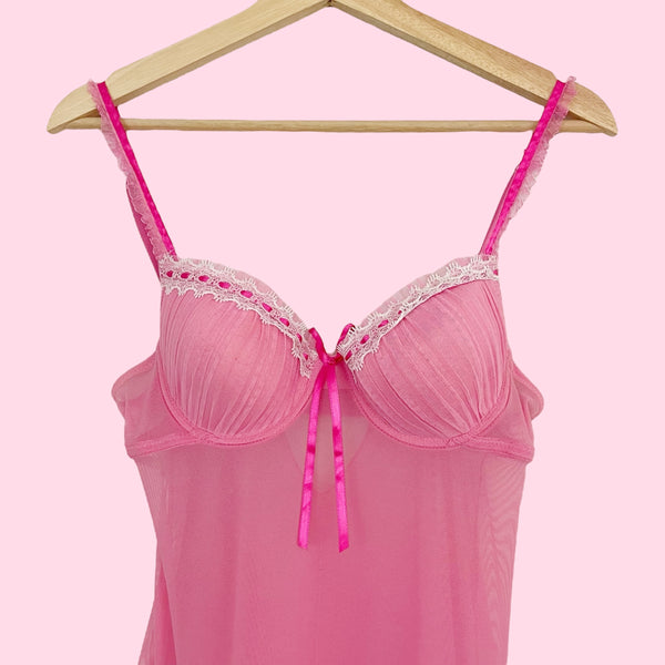 RAMPAGE PINK PLEATED MESH BABYDOLL (S)