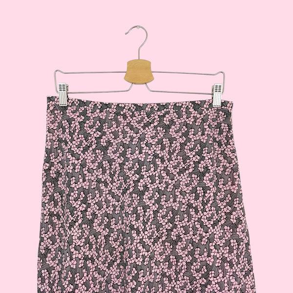BLACK + PINK FLORAL MIDI SKIRT (30)