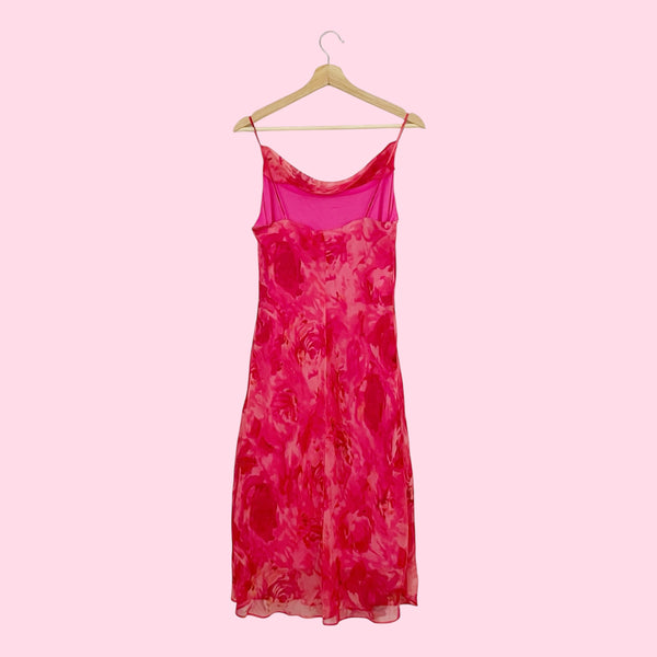 PINK FLORAL COWL NECK MIDI DRESS (M)