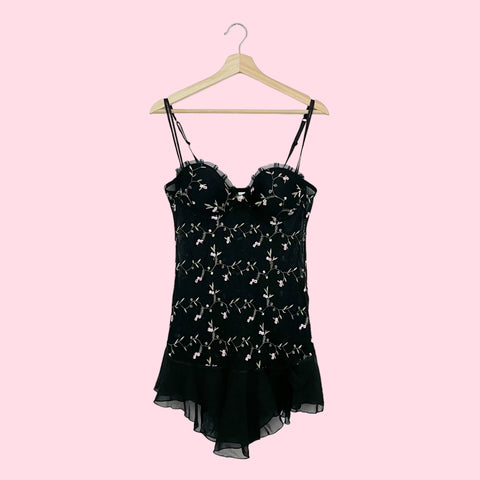 FLORAL EMBROIDERED MESH BABYDOLL (L)