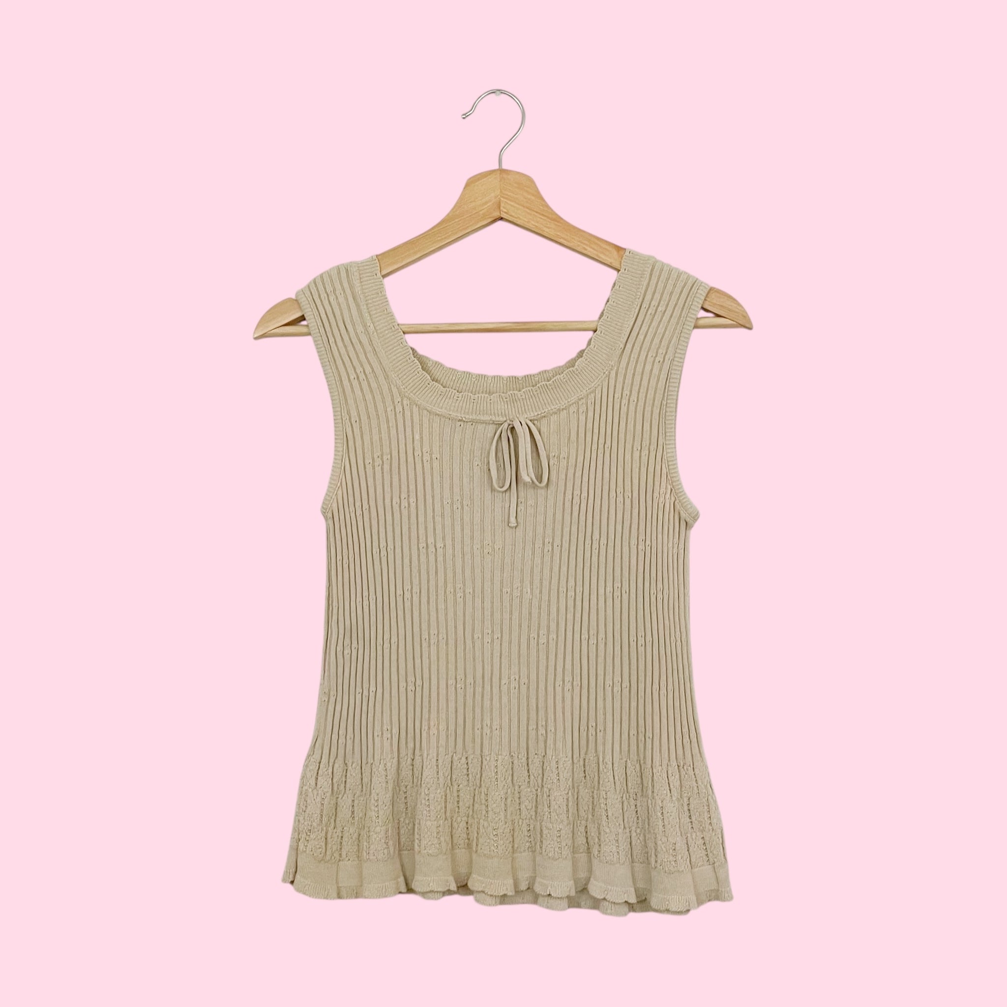 BEIGE POINTELLE RIBBED KNIT TANK (M)