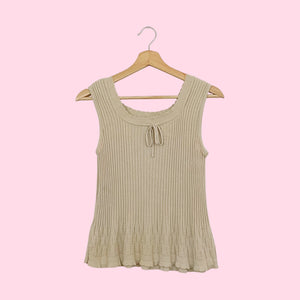 BEIGE POINTELLE RIBBED KNIT TANK (M)