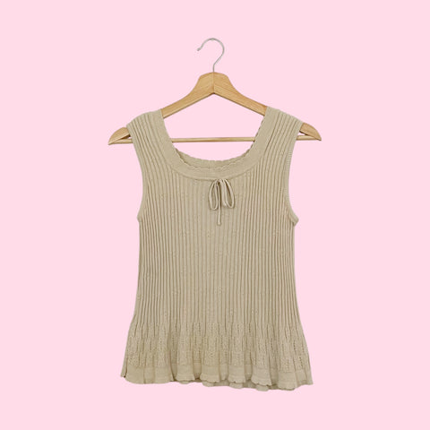 BEIGE POINTELLE RIBBED KNIT TANK (M)