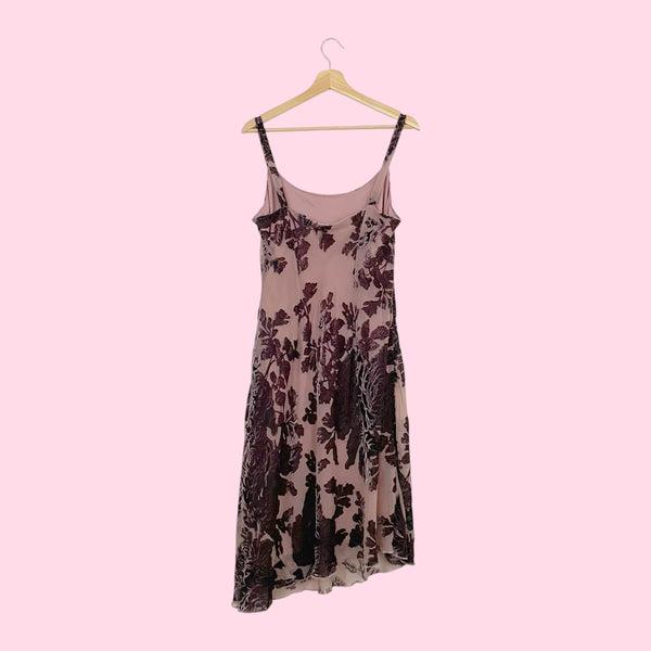 FLORAL VELVET BURNOUT MIDI DRESS (L)