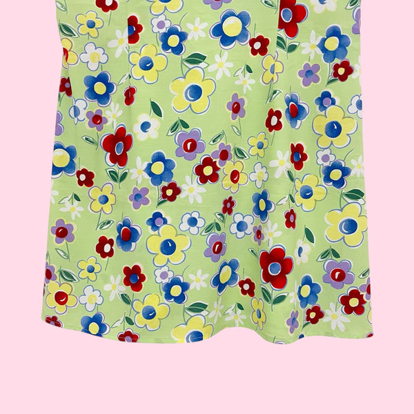 LIME FLORAL MILKMAID MINI DRESS (L/XL)