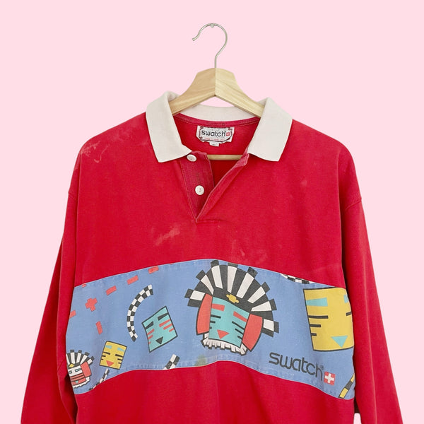 80S SWATCH PRINTED RUGBY SHIRT (M)