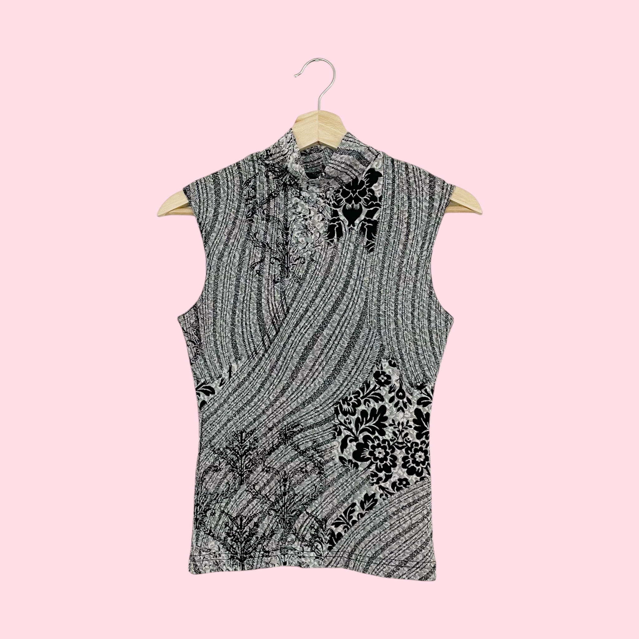 WAVY FLORAL SLINKY MOCK NECK TOP (S/M)