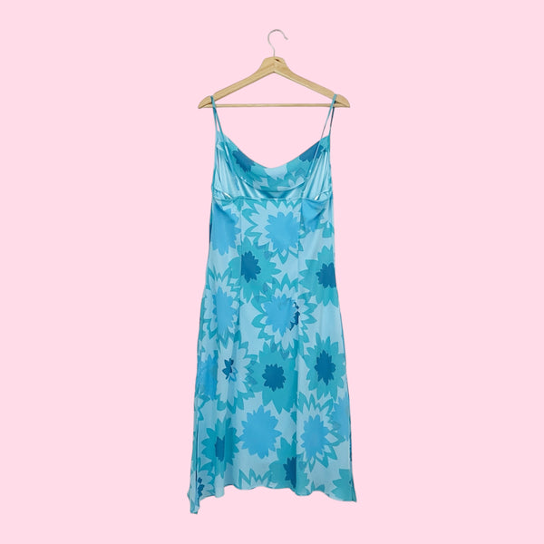 AQUA FLORAL PRINT COWL NECK MIDI DRESS (L)