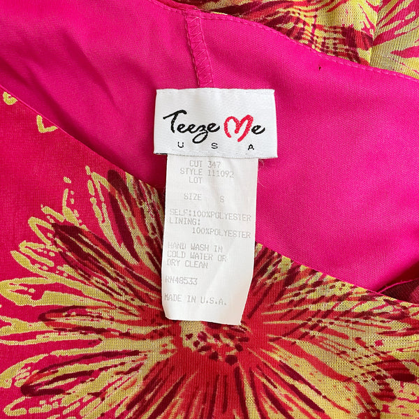 PINK + LIME FLORAL ASYMMETRICAL MIDI DRESS (XS/S)