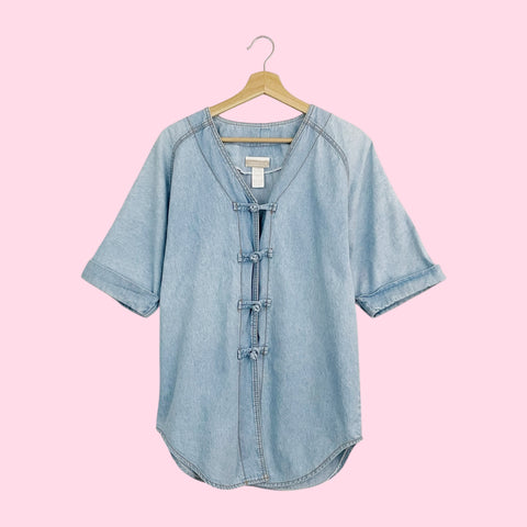 DENIM TOGGLE KNOT BLOUSE (S)
