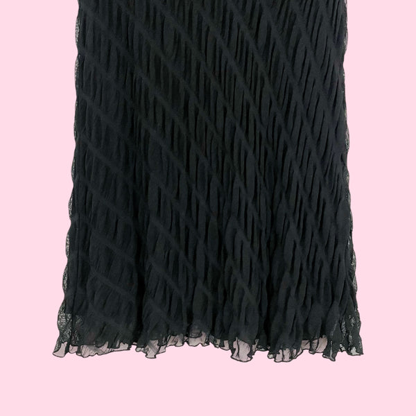 BLACK TEXTURED MESH MIDI SKIRT (M)
