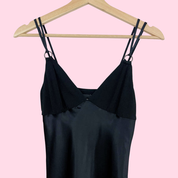 BLACK SATIN MIDI DRESS (XS)
