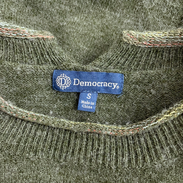 DEMOCRACY OLIVE GREEN STAR SWEATER (S)