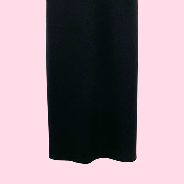 BLACK RUFFLE TIE STRAP MIDI DRESS (S/M)