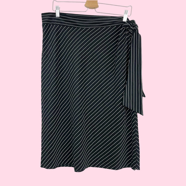 BLACK + WHITE PINSTRIPE TIE WAIST MIDI SKIRT (1X)