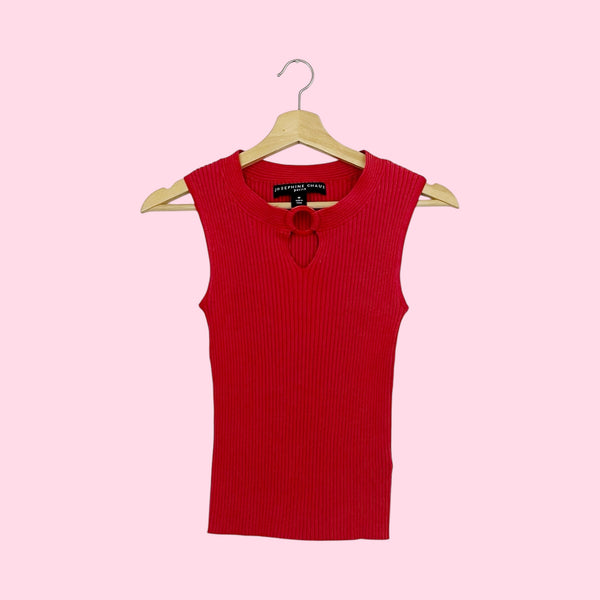 RED SILK KNIT KEYHOLE TANK (M)