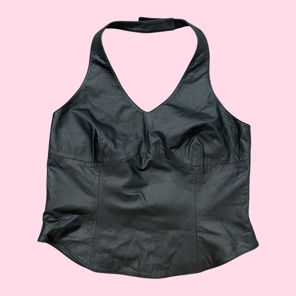 BLACK LEATHER HALTER TOP (18/20)