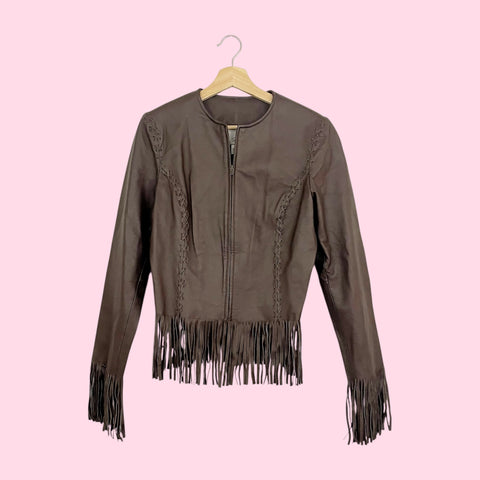 Y2K BROWN FRINGE LEATHER JACKET (6/8)