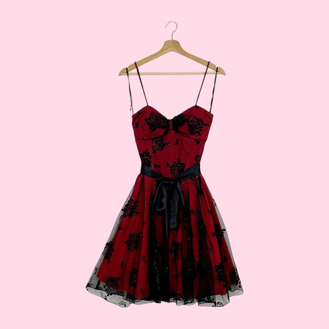 BLACK + RED FLORAL WHIMSYGOTH DRESS (M)