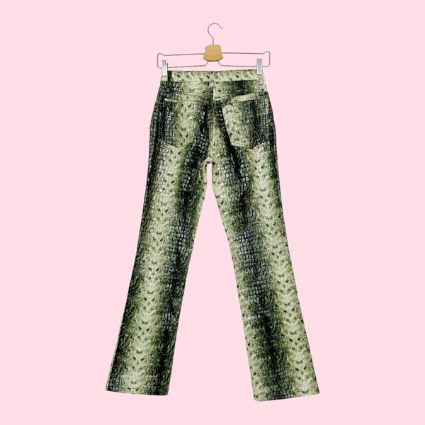 GREEN REPTILE EMBOSSED BOOTCUT PANTS (4)