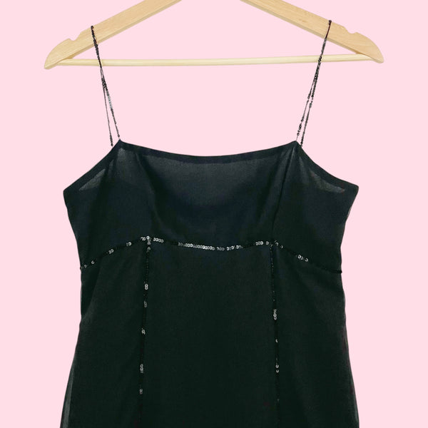 JILL STUART BLACK SILK MINI DRESS W/ SEQUINS TRIM (0/2)