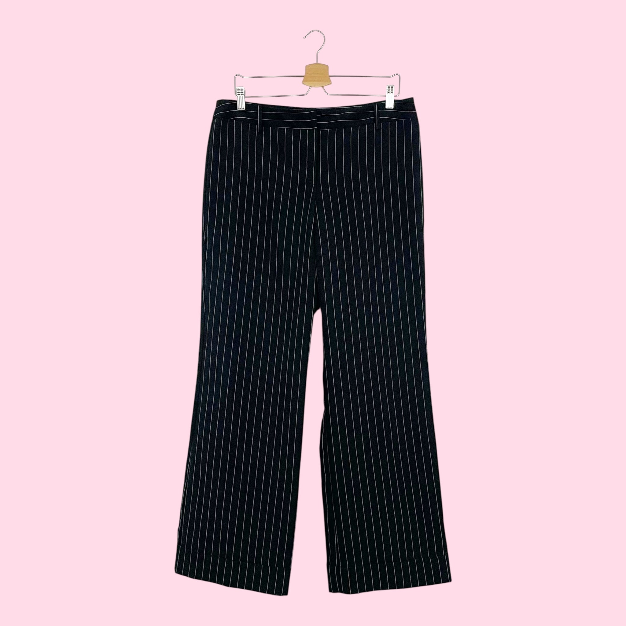 BLACK PINSTRIPE CUFFED OFFICE SIREN PANTS (13)