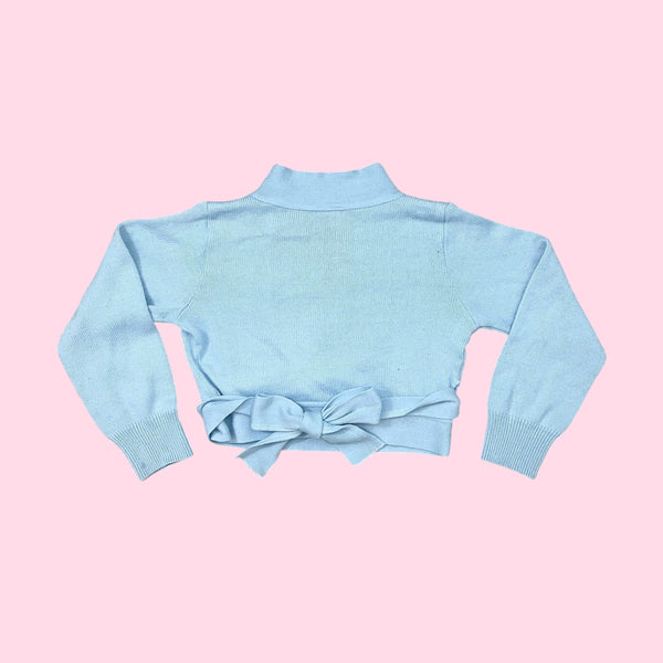 LIGHT BLUE CROPPED WRAP SWEATER (S)