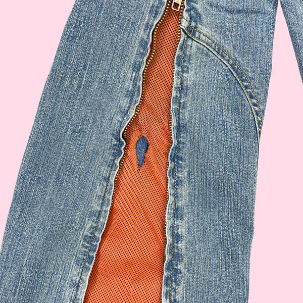 Y2K LOW RISE BOOTCUT JEANS W/ ORANGE MESH PANEL (7)