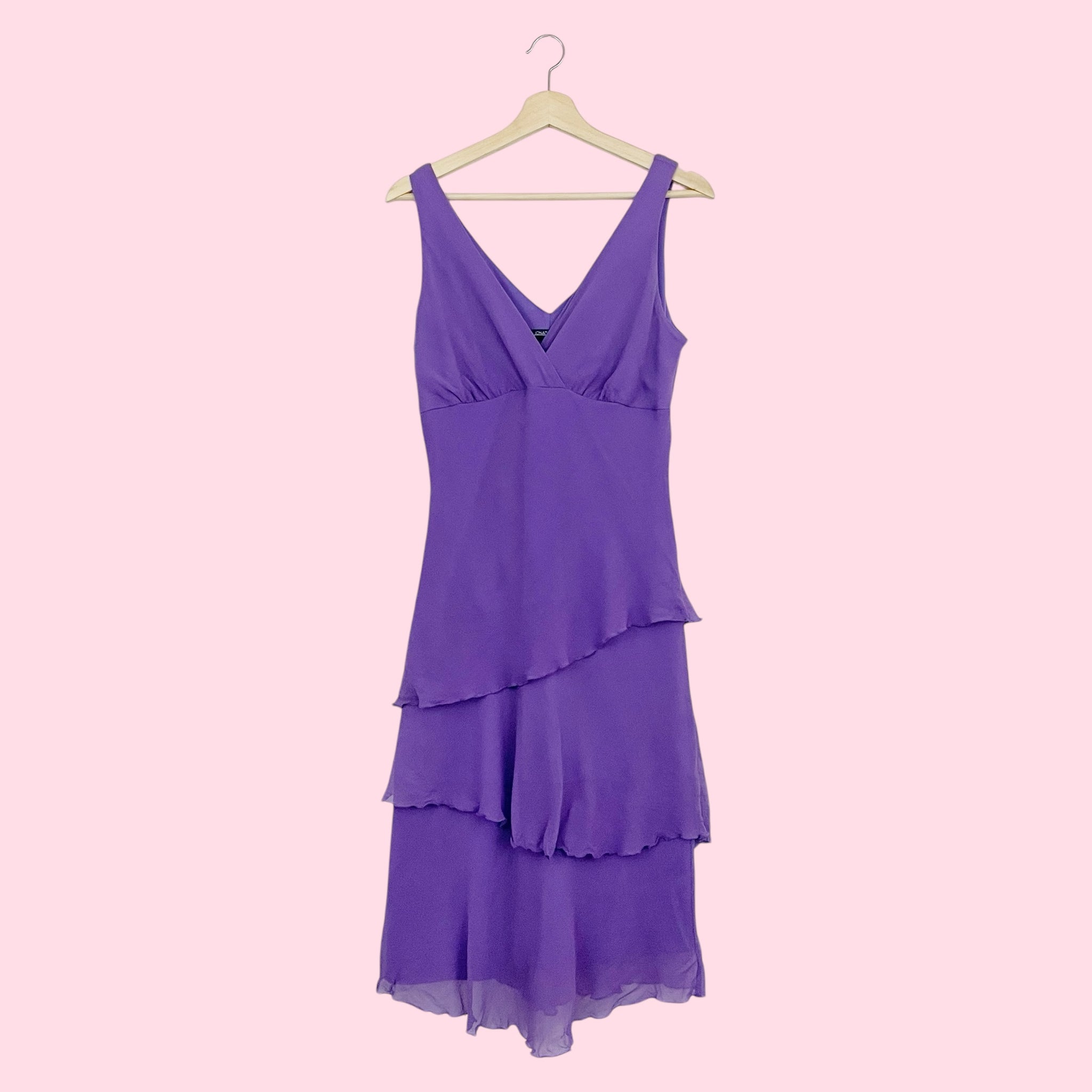 PURPLE SILK TIERED MIDI DRESS (M)