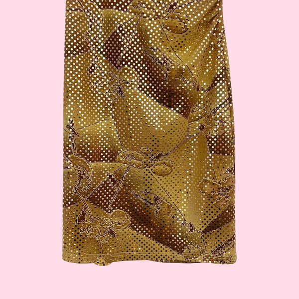 TAN FLORAL GOLD SEQUINS DRESS (S)