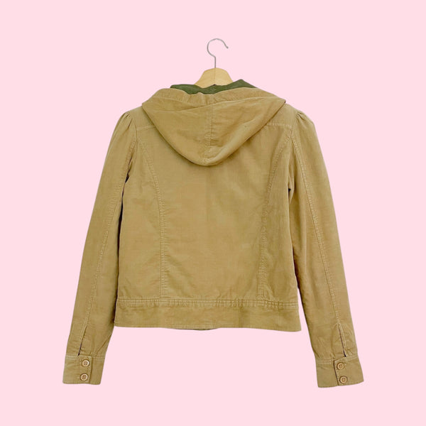 Y2K Roxy Tan Corduroy Hooded Jacket (S)
