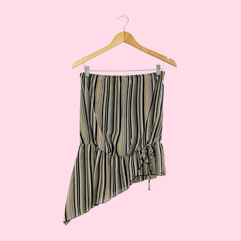 STRIPED ASYMMETRICAL STRAPLESS BLOUSE (L)