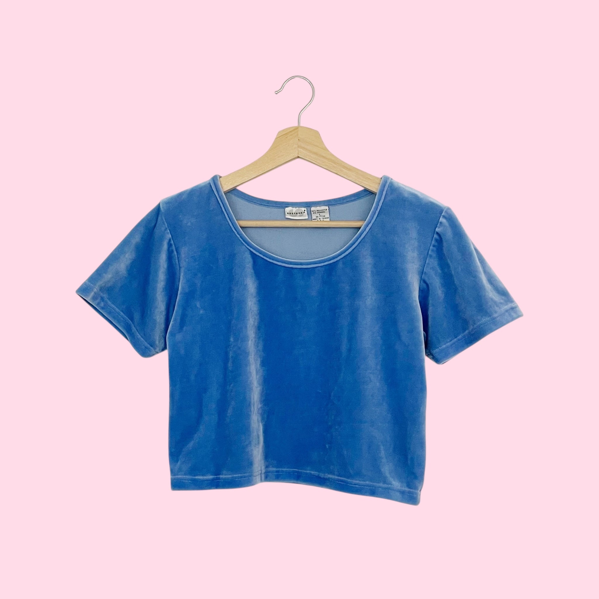 SKY BLUE VELVET CROP TOP (L)