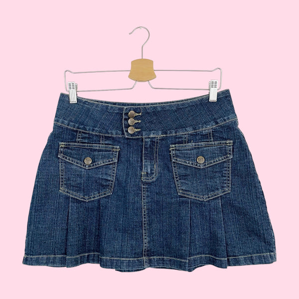 DARK DENIM PLEATED MINI SKIRT (11/12)