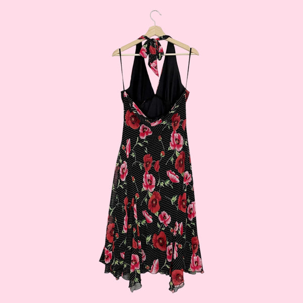 FLORAL DOT HALTER MIDI DRESS (L)