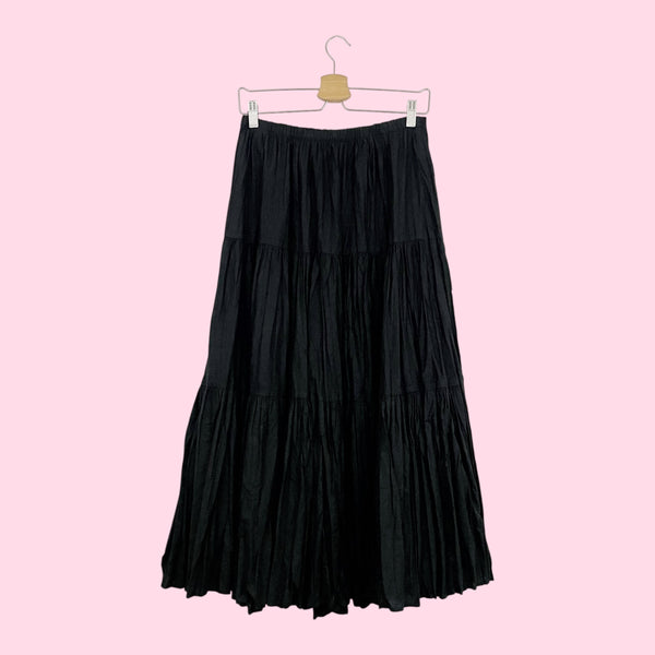 BLACK PLEATED COTTON MAXI SKIRT (L)