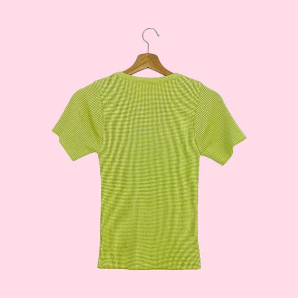 CHARTREUSE WAFFLE KNIT TOP (M)
