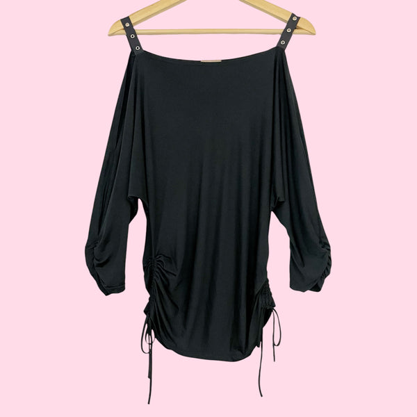 BLACK COLD SHOULDER CINCHED TOP (L)