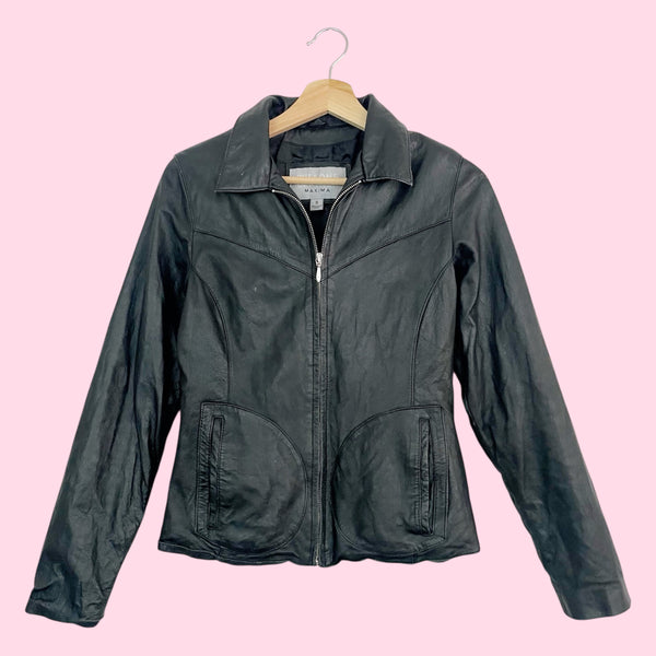 Wilson's Black Leather Zip Up Jacket (XS/S)