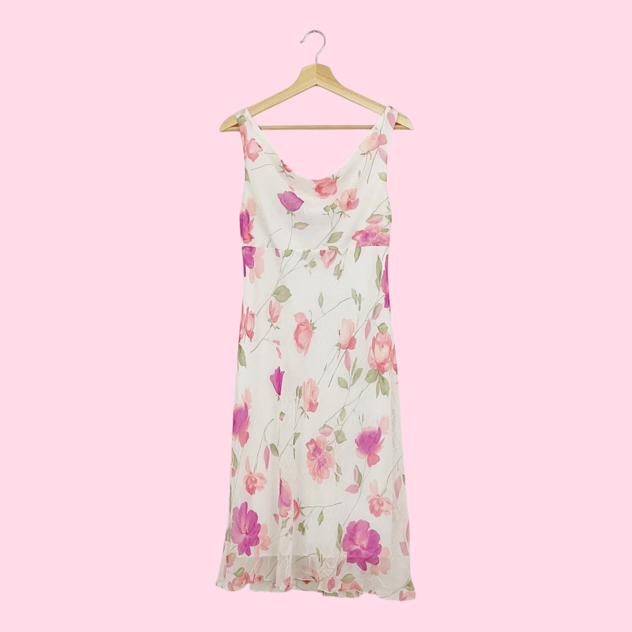 WHITE FLORAL COWL NECK MIDI DRESS (M)