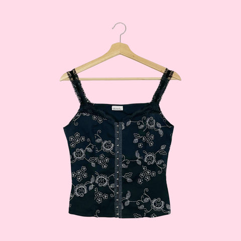 BLACK + WHITE EMBROIDERED CORSET TANK (S)