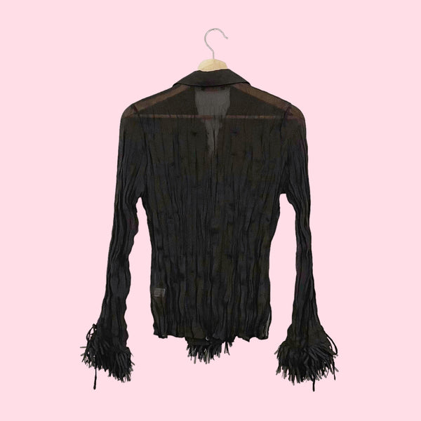 BROWN PLEATED FRINGE BLOUSE (S)