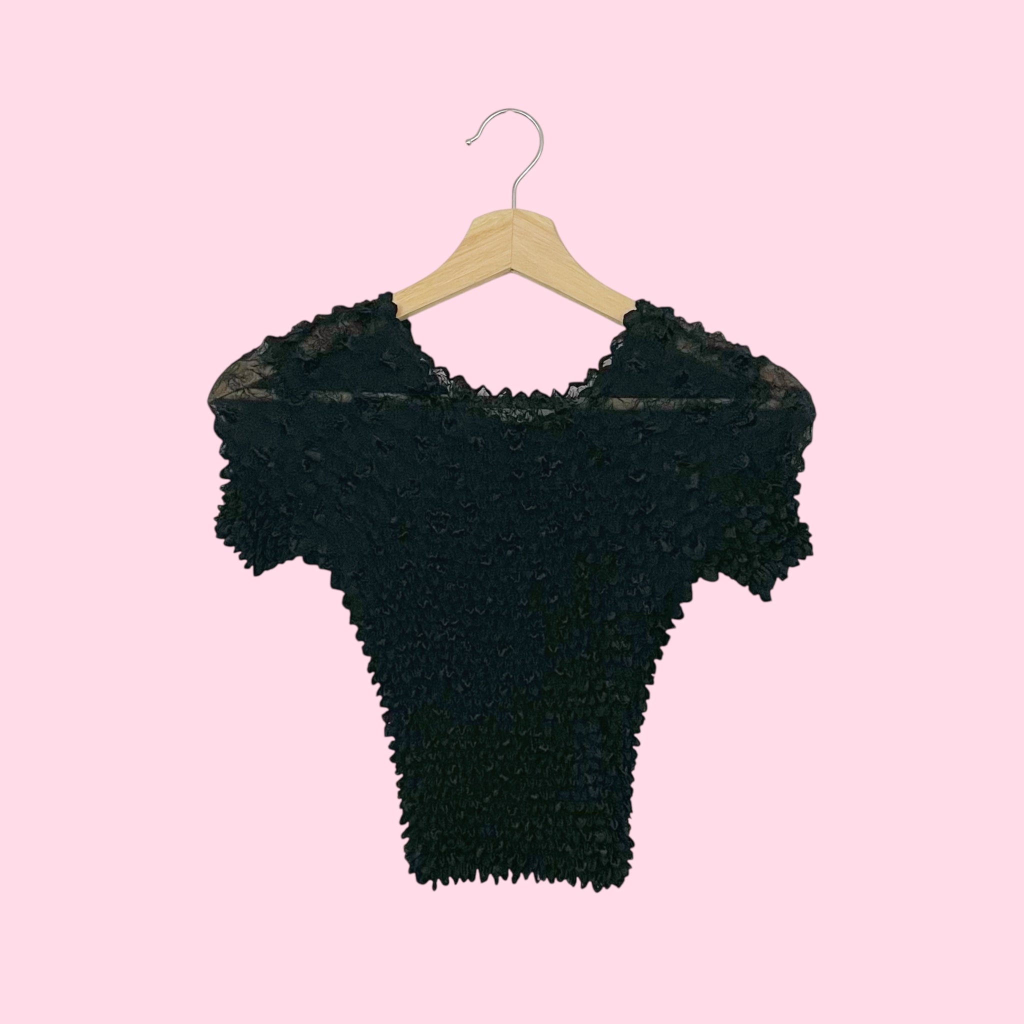 BLACK HEART PRINT POPCORN TOP (S/M)