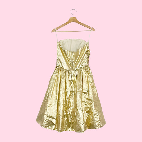 80S LORALIE GOLD STRAPLESS PARTY DRESS (6)