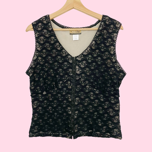 BLACK LACE HOOK & EYE TANK (XL)