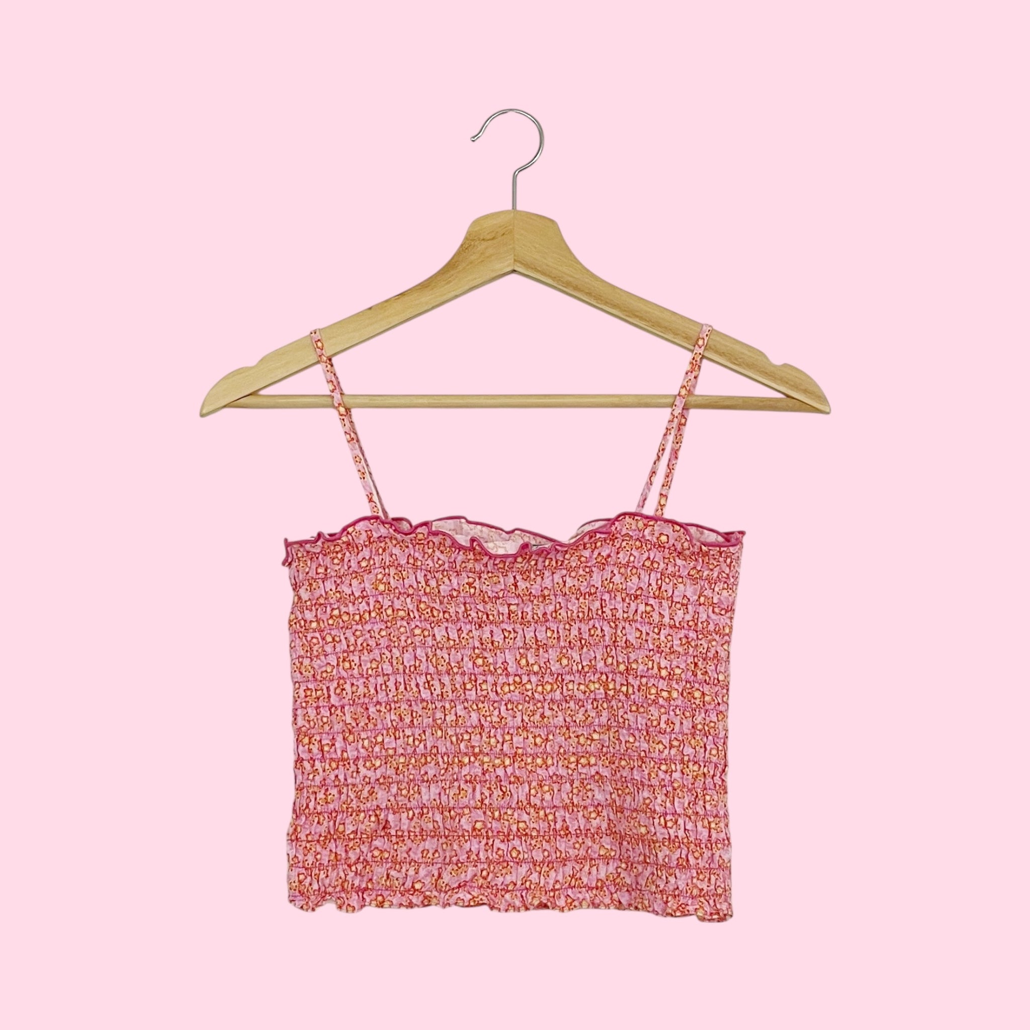 PINK FLORAL SMOCKED TANK TOP (S)