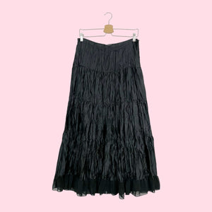 BLACK SATIN PLEATED MAXI SKIRT (S)